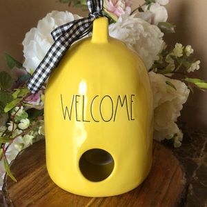 NWT RAE DUNN “Welcome” Ceramic Round Birdhouse Yellow